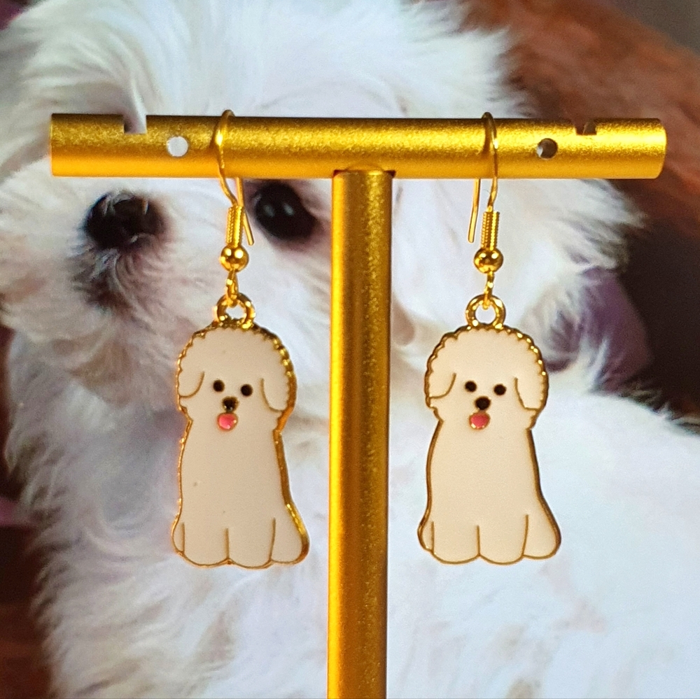 Dog Enamel Gold Metal Earings